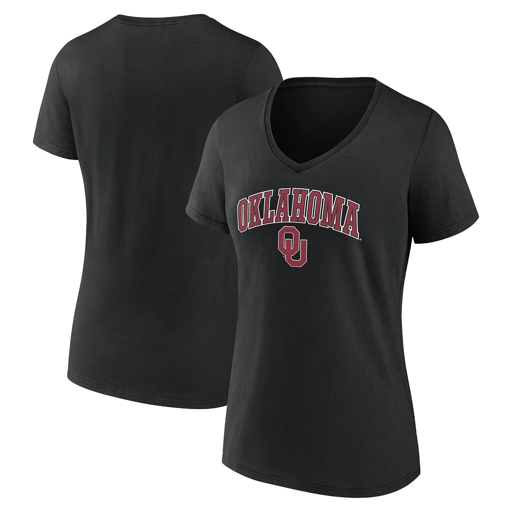 Women's Fanatics Black Oklahoma Sooners Campus V-Neck T-Shirt
