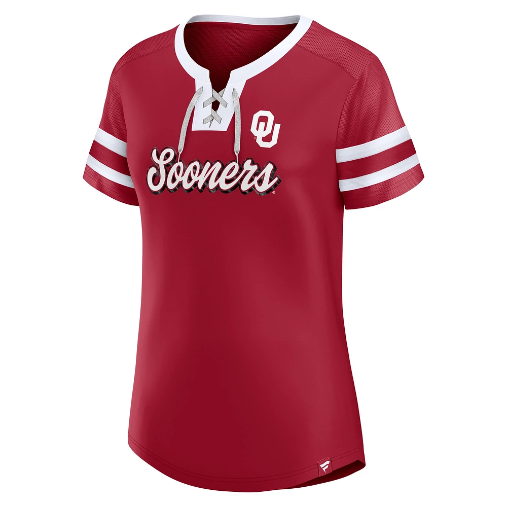 Women's Fanatics  Crimson Oklahoma Sooners Iconic Athena Lace-Up T-Shirt