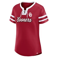 Women's Fanatics  Crimson Oklahoma Sooners Iconic Athena Lace-Up T-Shirt