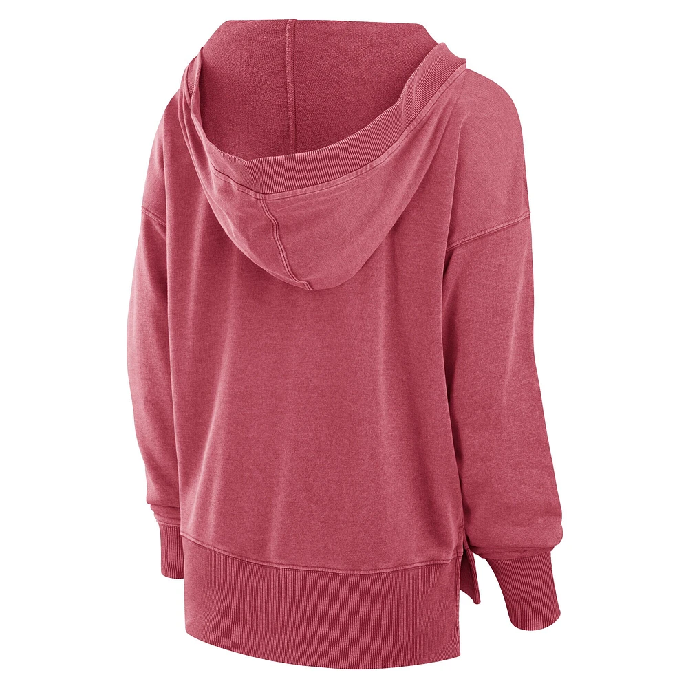 Women's Fanatics  Crimson Oklahoma Sooners Initiative Snow Wash French Terry V-Neck Pullover Hoodie