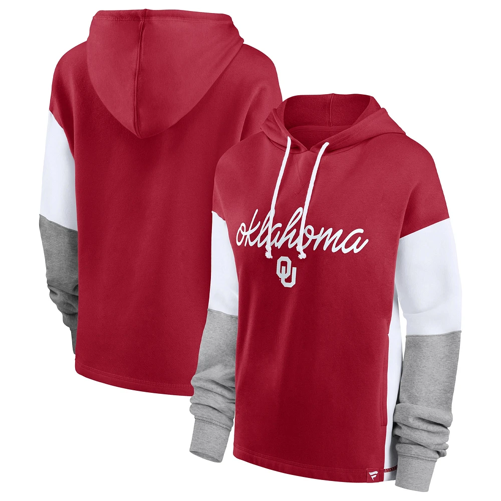 Sweat à capuche color block Fanatics Crimson Oklahoma Sooners Play It Safe pour femmes