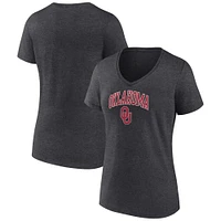 Women's Fanatics Heather Charcoal Oklahoma Sooners Campus V-Neck T-Shirt