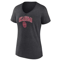 Women's Fanatics Heather Charcoal Oklahoma Sooners Campus V-Neck T-Shirt