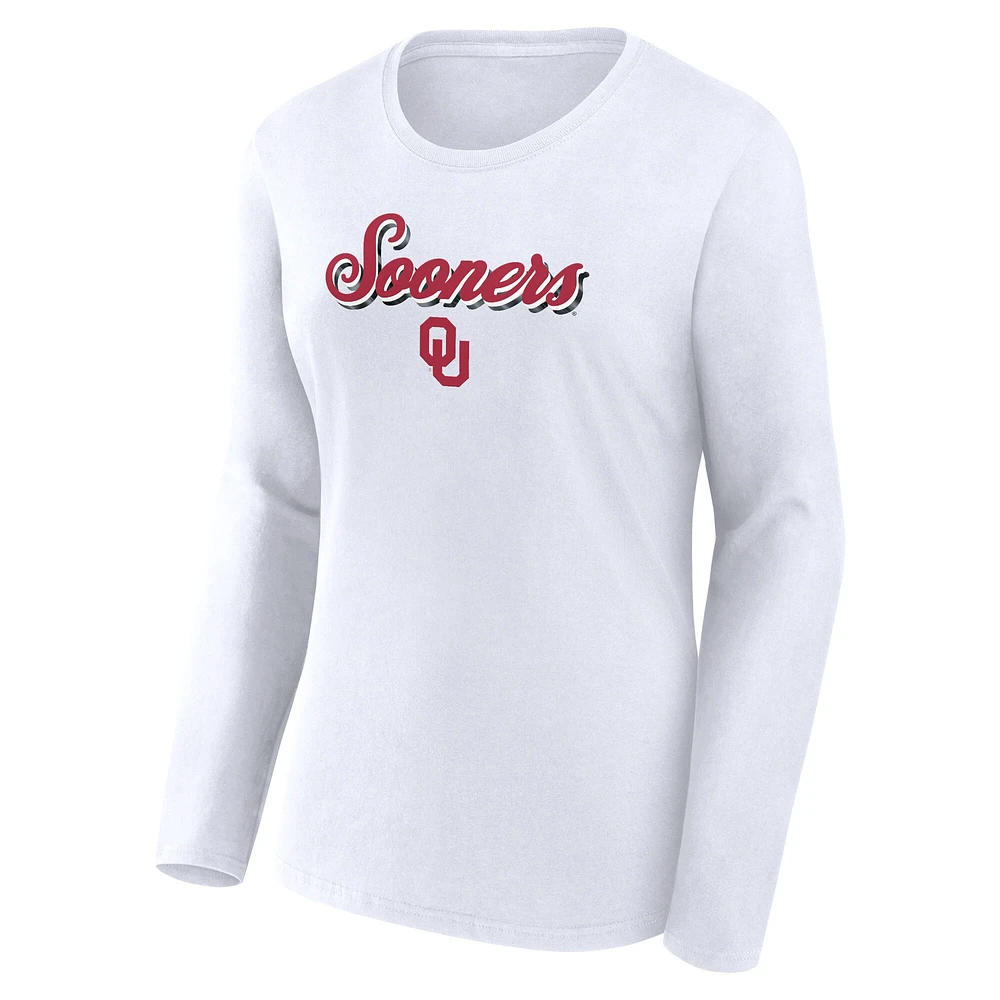 Women's Fanatics White Oklahoma Sooners Double Team Script Long Sleeve T-Shirt