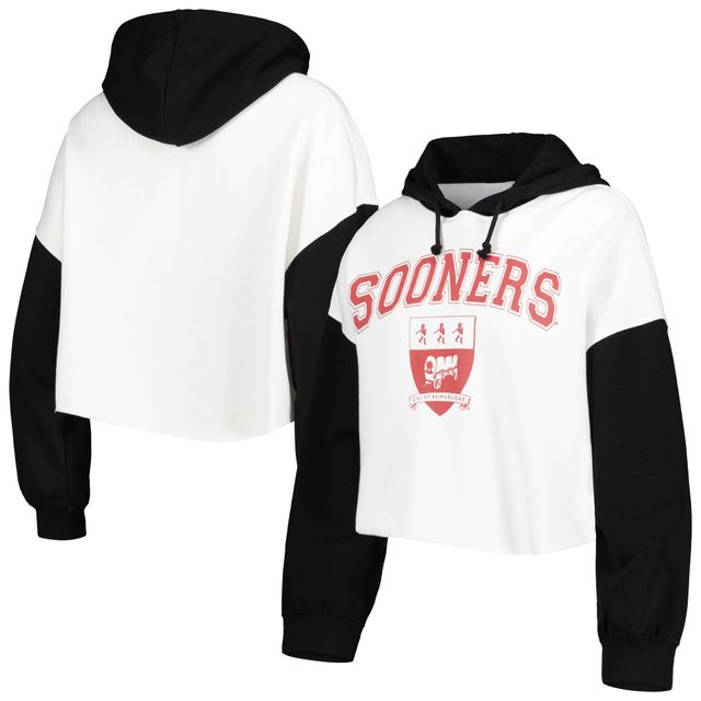 Sweat à capuche court Gameday Couture Oklahoma Sooners Good Time color block blanc/noir pour femme