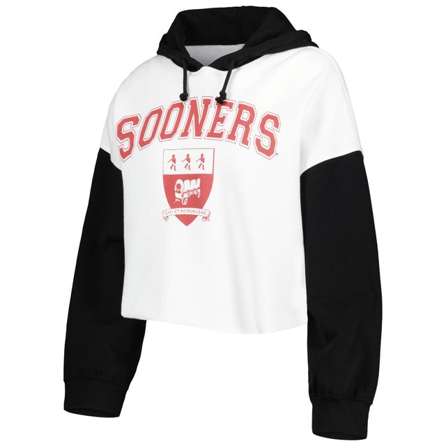 Sweat à capuche court Gameday Couture Oklahoma Sooners Good Time color block blanc/noir pour femme