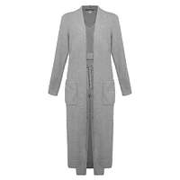 Women's Gray Oklahoma Sooners Three-Piece Fuzzy Knit Cropped Tank Top, Jogger Pants & Longline Cardigan Set