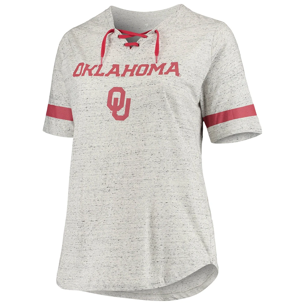 Women's Heathered Gray Oklahoma Sooners Plus Lace-Up V-Neck T-Shirt