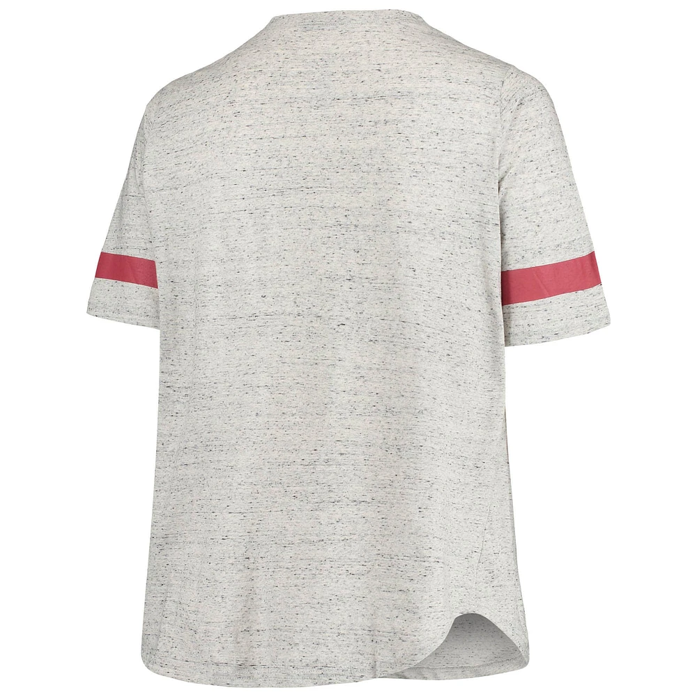 Women's Heathered Gray Oklahoma Sooners Plus Lace-Up V-Neck T-Shirt