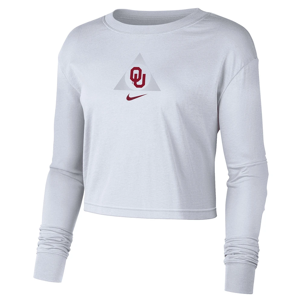 T-shirt court à manches longues Nike Oklahoma Sooners Seasonal pour femme, blanc