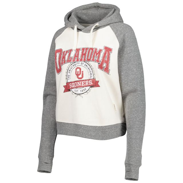 Sweat à capuche raglan Pressbox crème/gris chiné Oklahoma Sooners Cody Tri-Bend pour femme