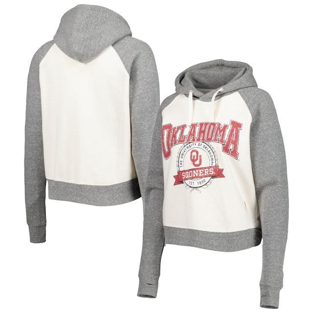 Sweat à capuche raglan Pressbox crème/gris chiné Oklahoma Sooners Cody Tri-Bend pour femme
