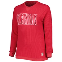 Women's Pressbox Crimson Oklahoma Sooners Surf Plus Southlawn Waffle-Knit Thermal Tri-Blend Long Sleeve T-Shirt