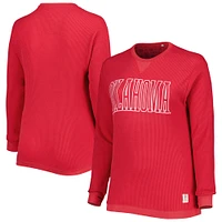 Women's Pressbox Crimson Oklahoma Sooners Surf Plus Southlawn Waffle-Knit Thermal Tri-Blend Long Sleeve T-Shirt