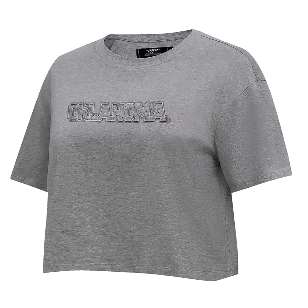 Women's Pro Standard Heather Charcoal Oklahoma Sooners Tonal Neutral Boxy Cropped T-Shirt
