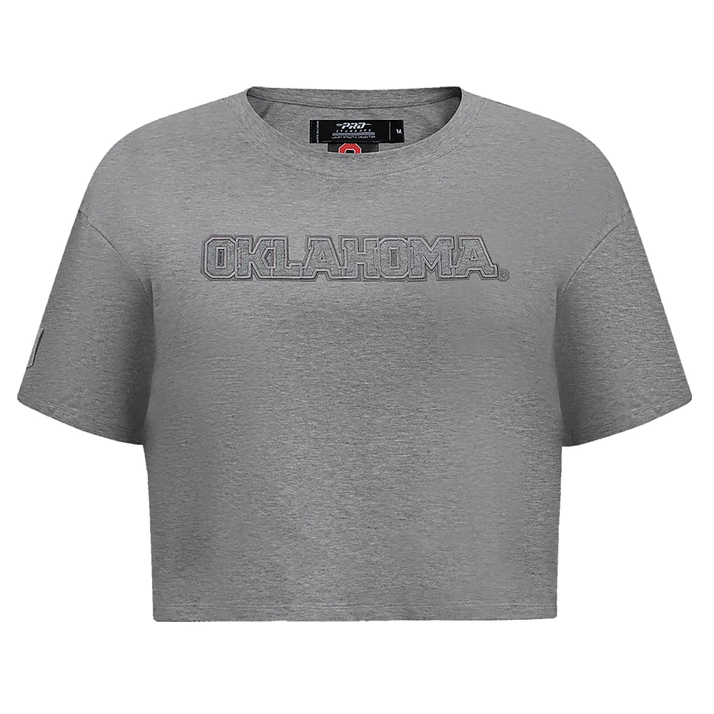 Women's Pro Standard Heather Charcoal Oklahoma Sooners Tonal Neutral Boxy Cropped T-Shirt