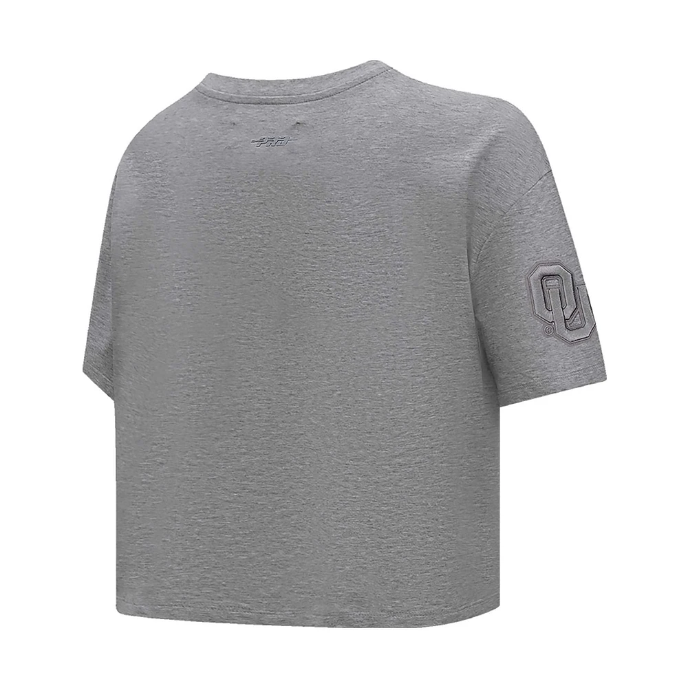 Women's Pro Standard Heather Charcoal Oklahoma Sooners Tonal Neutral Boxy Cropped T-Shirt