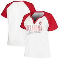 Women's Profile White/Crimson Oklahoma Sooners Plus Best Squad Shimmer Raglan Notch Neck T-Shirt