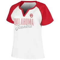 Women's Profile White/Crimson Oklahoma Sooners Plus Best Squad Shimmer Raglan Notch Neck T-Shirt
