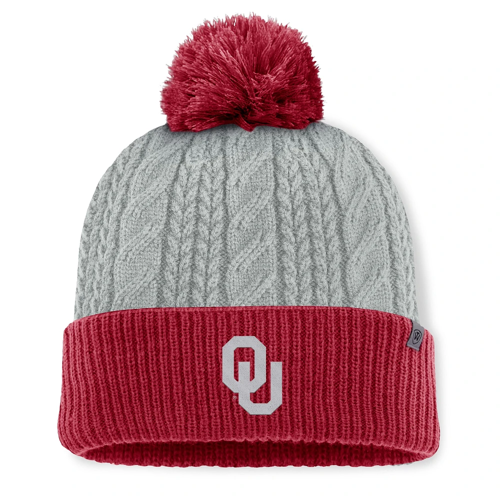 Bonnet en tricot à revers Becca gris/cramoisi pour femme Top of the World Oklahoma Sooners avec pompon