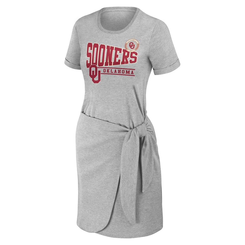 Women's WEAR by Erin Andrews Heather Gray Oklahoma Sooners Knotted T-Shirt Dress