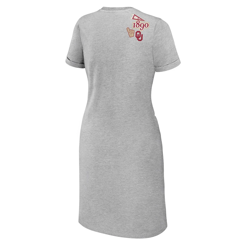 Women's WEAR by Erin Andrews Heather Gray Oklahoma Sooners Knotted T-Shirt Dress