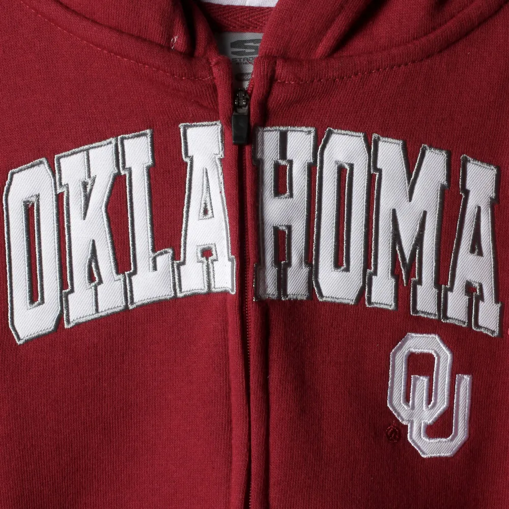 Youth Crimson Oklahoma Sooners Applique Arch & Logo Full-Zip Hoodie