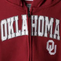 Youth Crimson Oklahoma Sooners Applique Arch & Logo Full-Zip Hoodie