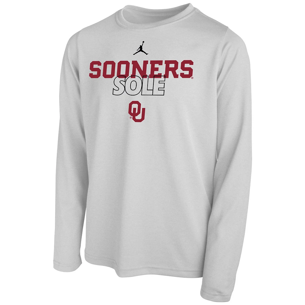 Youth Jordan Brand  White Oklahoma Sooners 2023 On Court Sole Bench T-Shirt
