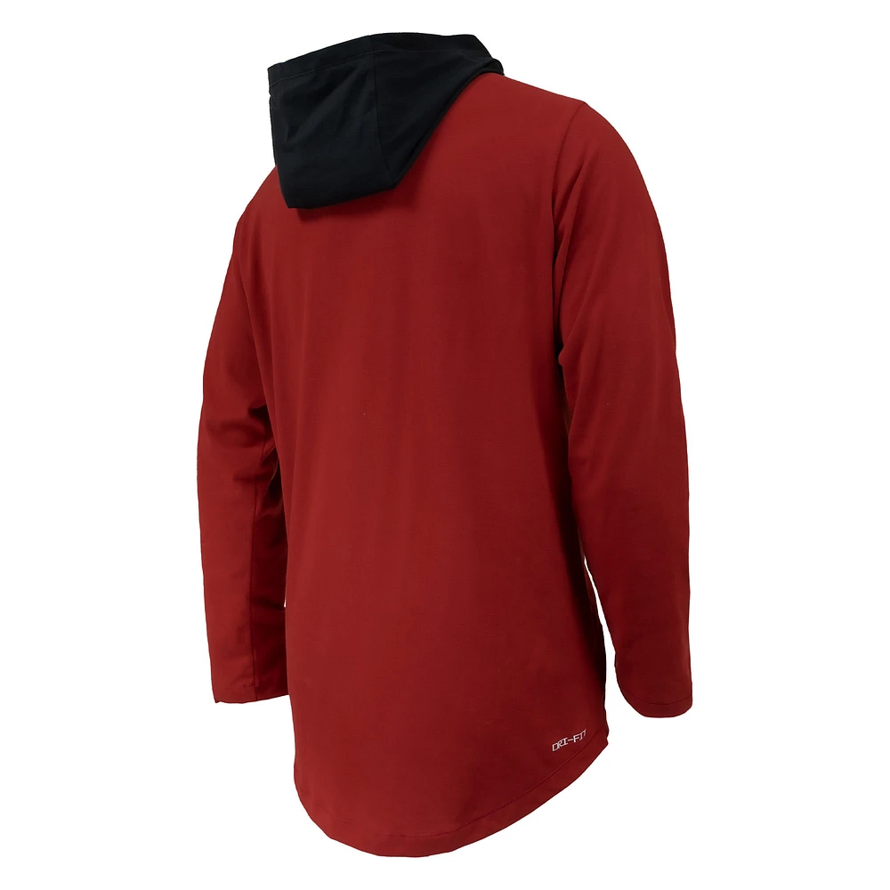 Youth Nike Crimson Oklahoma Sooners Sideline Performance Long Sleeve Hoodie T-Shirt