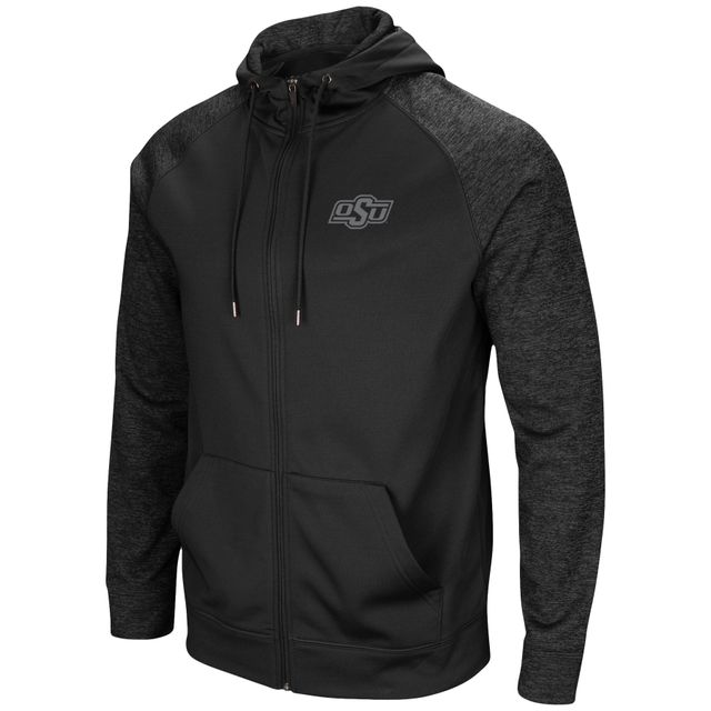 Colosseum Black Oklahoma State Cowboys Blackout 3.0 Tonal Raglan Full-Zip Sweat à capuche pour homme