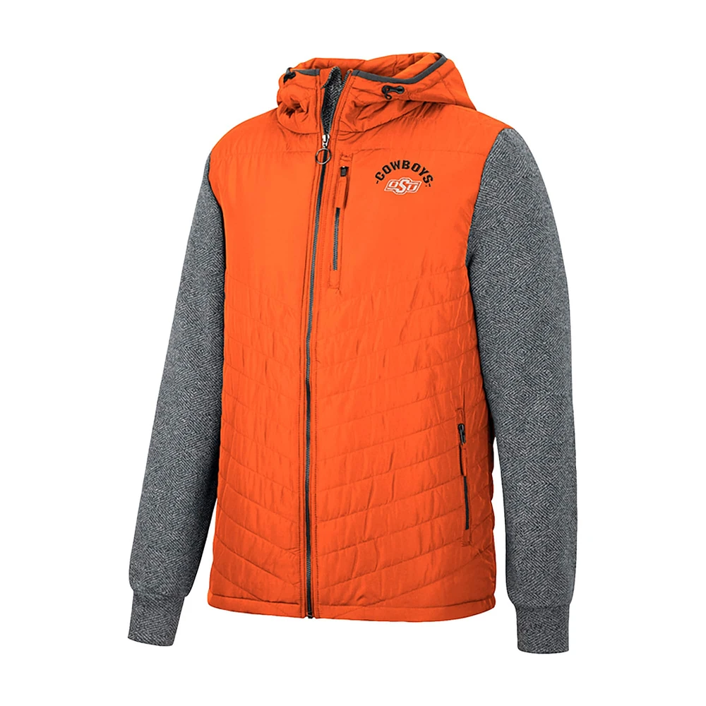 Men's Colosseum Orange/Charcoal Oklahoma State Cowboys Course Herringbone Full-Zip Hoodie