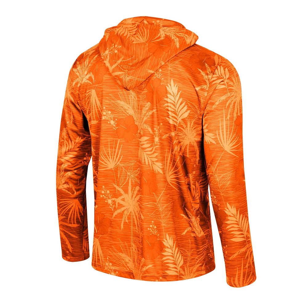 Men's Colosseum Orange Oklahoma State Cowboys Palms Printed Lightweight Quarter-Zip Hooded Top