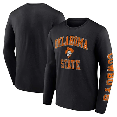 T-shirt à manches longues noir Fanatics pour hommes des Cowboys de l'État d'Oklahoma en détresse avec logo