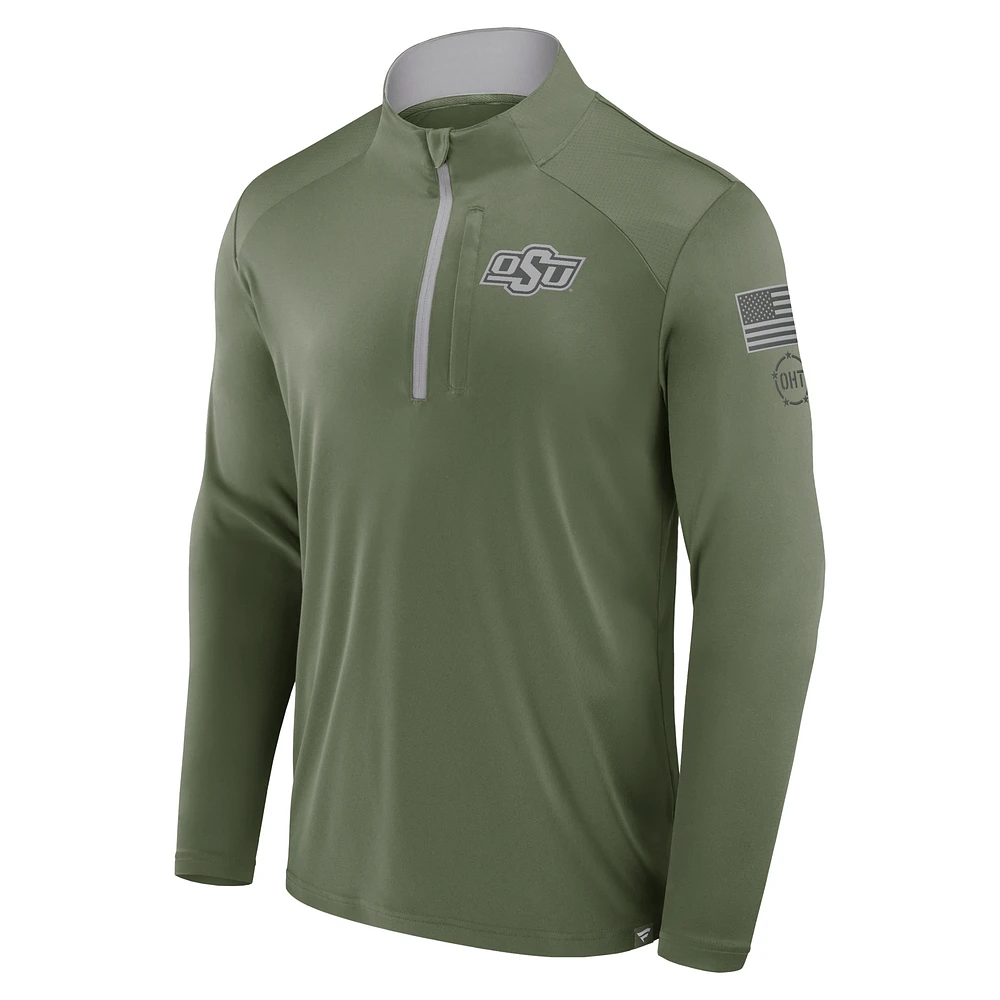 Men's Fanatics Olive Oklahoma State Cowboys OHT Military Appreciation Defender Quarter-Zip Jacket