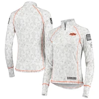 Women's Colosseum White Oklahoma State Cowboys OHT Military Appreciation Officer Arctic Camo Fitted Lightweight 1/4-Zip Jacket
