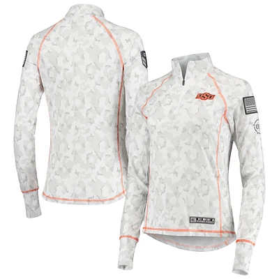 Colosseum White Oklahoma State Cowboys OHT Military Appreciation Officer Arctic Camo Fitted Lightweight 1/4-Zip Jacket