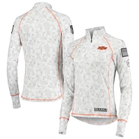 Women's Colosseum White Oklahoma State Cowboys OHT Military Appreciation Officer Arctic Camo Fitted Lightweight 1/4-Zip Jacket