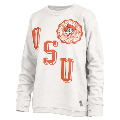 Sweat-shirt blanc Pressbox pour femmes des Cowboys de l'Oklahoma State Shoreline Sundown