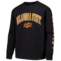 Youth Champion Black Oklahoma State Cowboys Distressed Arch Over Logo Long Sleeve T-Shirt