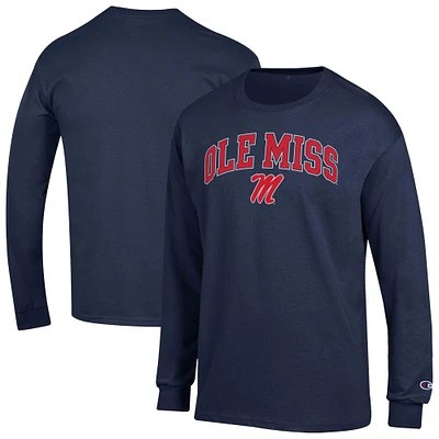 T-shirt à manches longues pour homme Champion Navy Ole Miss Rebels Arch Over Logo