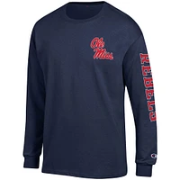 Men's Champion Navy Ole Miss Rebels Team Stack Long Sleeve T-Shirt