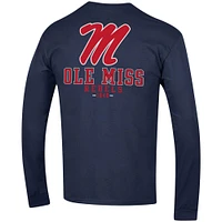 Men's Champion Navy Ole Miss Rebels Team Stack Long Sleeve T-Shirt