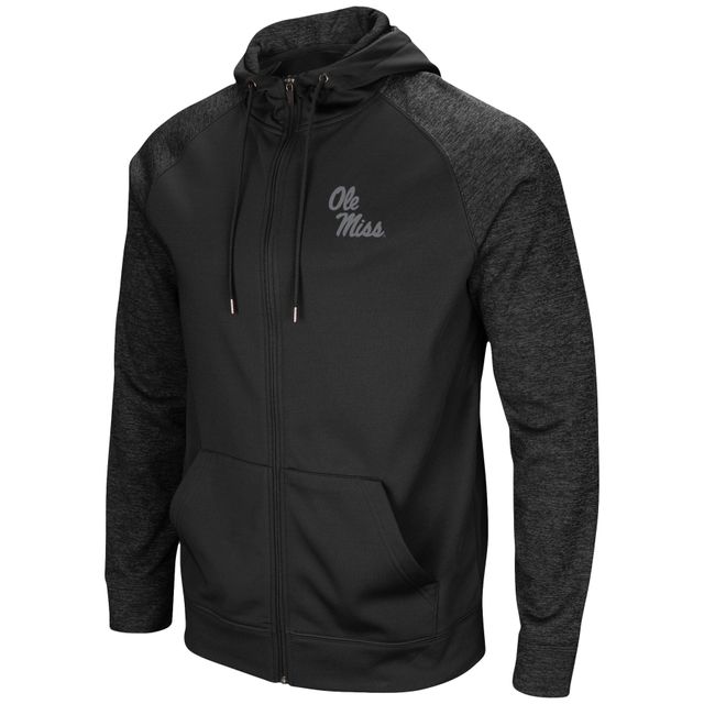 Colosseum Black Ole Miss Rebels Blackout 3.0 Tonal Raglan Full-Zip Hoodie pour hommes