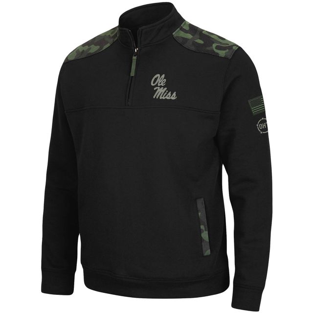 Colosseum Black pour homme Ole Miss Rebels OHT Military Appreciation Commo Fleece Quarter-Zip Jacket