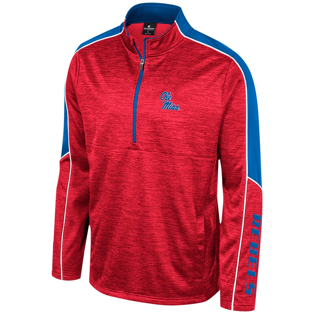 Veste à demi-zip chinée Colosseum Blue Ole Miss Rebels pour hommes