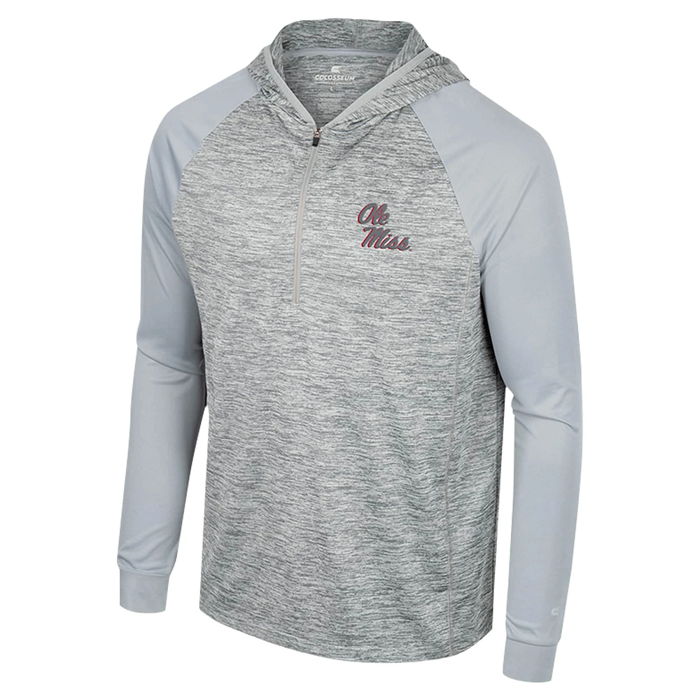 Men's Colosseum Gray Ole Miss Rebels Cybernetic Raglan Long Sleeve Quarter-Zip Hoodie Windshirt