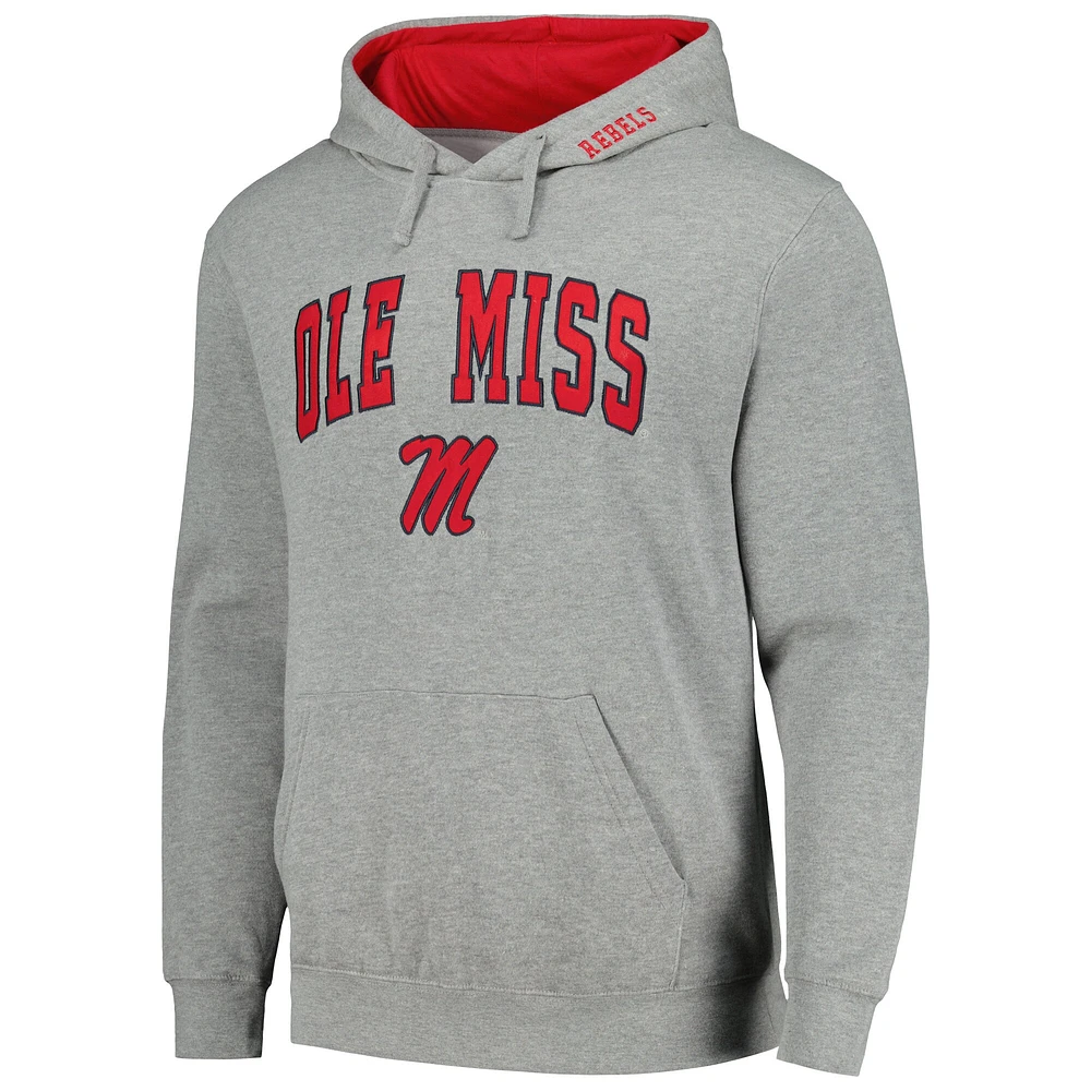 Men's Colosseum Heather Gray Ole Miss Rebels Arch & Logo 3.0 Pullover Hoodie
