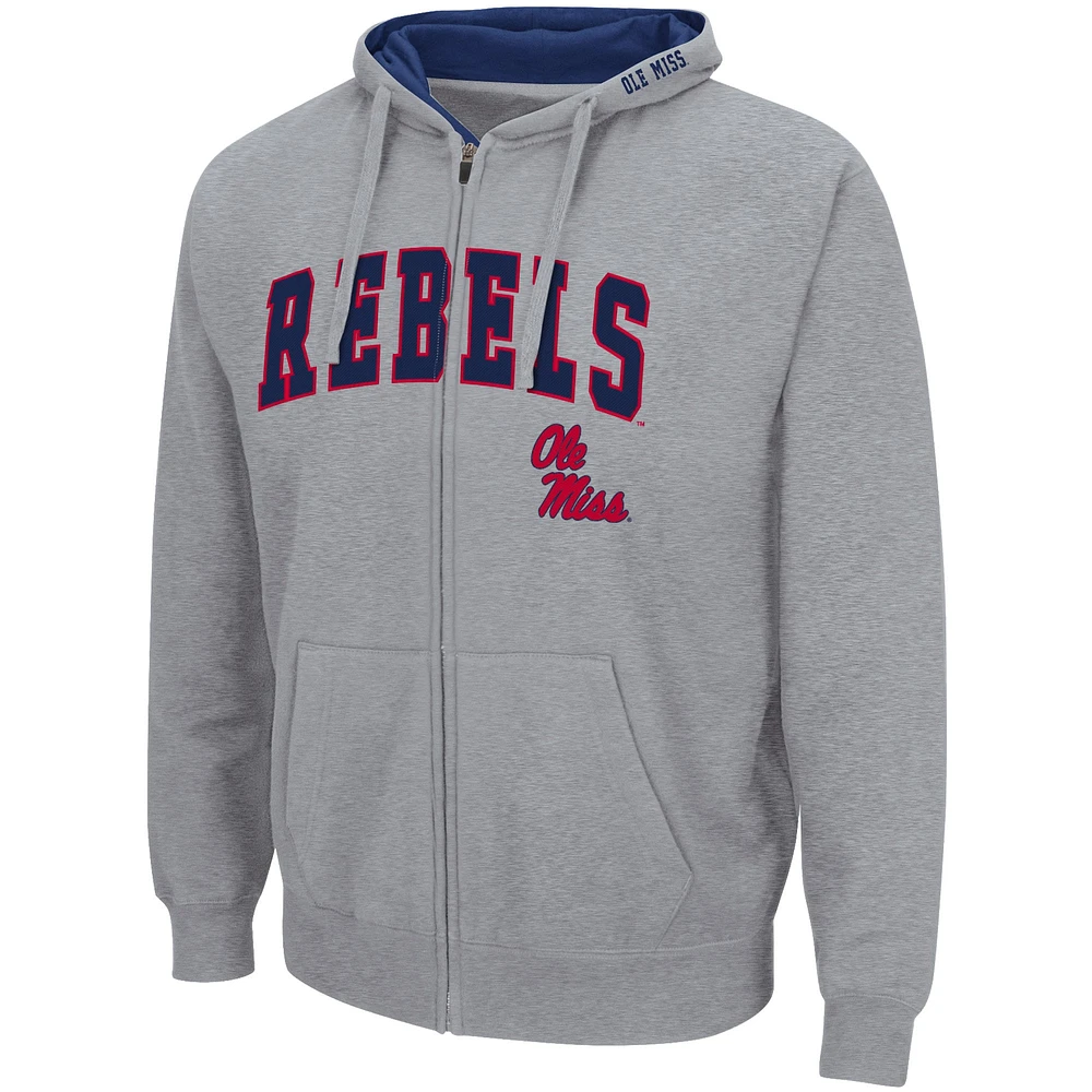 Men's Colosseum Heathered Gray Ole Miss Rebels Arch & Logo 3.0 Full-Zip Hoodie