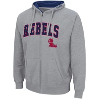 Men's Colosseum Heathered Gray Ole Miss Rebels Arch & Logo 3.0 Full-Zip Hoodie
